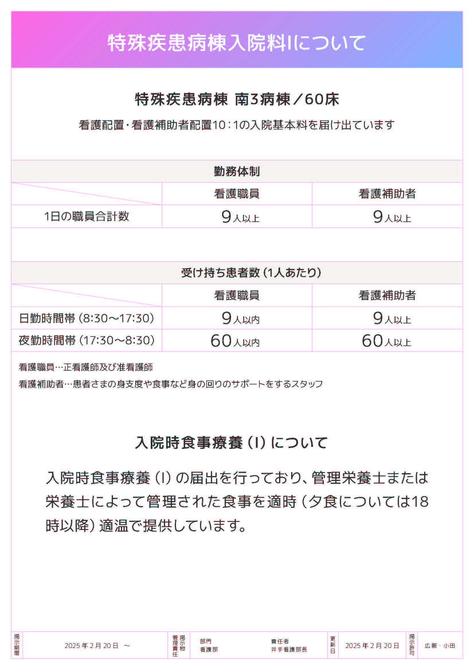 南館3階病棟について